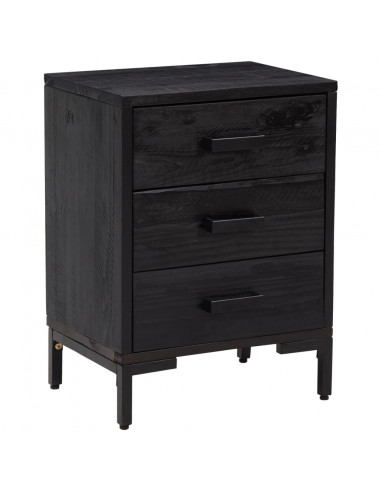 Comodini 2 pz Neri 40x30x55 cm in Legno Massello di Pino