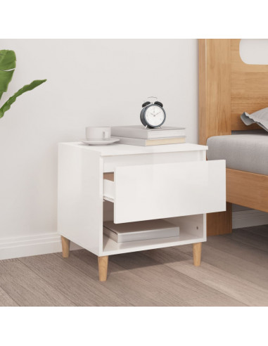 Comodino Bianco Lucido 50x46x50 cm in Legno Multistrato