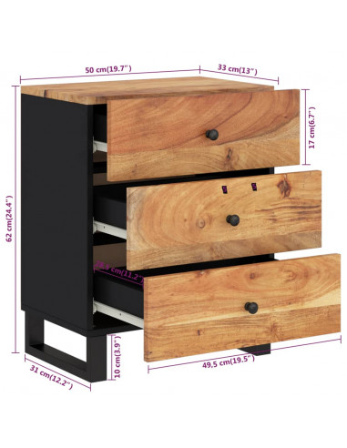 Comodino 50x33x62 cm Legno Massello Acacia e Legno Multistrato