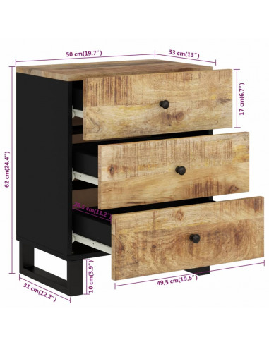 Comodino 50x33x62cm Legno Massello di Mango e Legno Multistrato