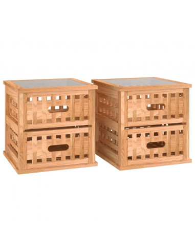 Comodini 2 pz 34x34x34 cm in Legno Massello di Noce