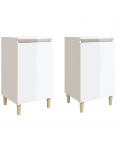 Comodini 2 pz Bianco Lucido 40x35x70 cm in Legno Multistrato 2