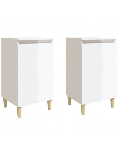 Comodini 2 pz Bianco Lucido 40x35x70 cm in Legno Multistrato