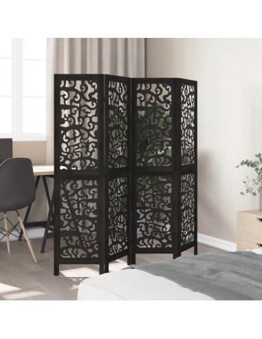 Divisorio Ambienti 4 Pannelli Nero Legno Massello di Paulownia