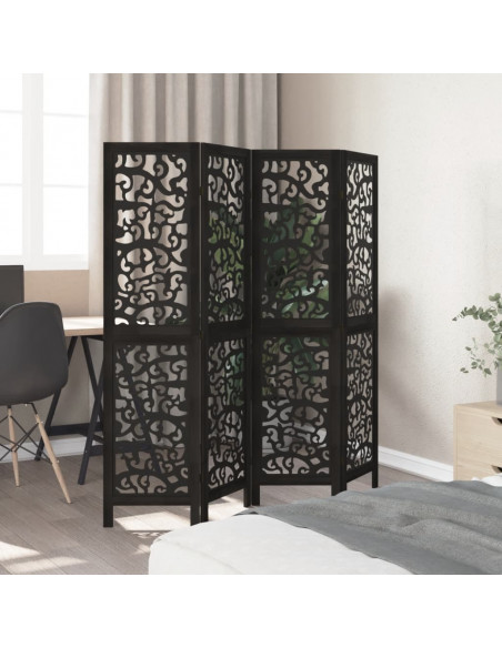Divisorio Ambienti 4 Pannelli Nero Legno Massello di Paulownia
