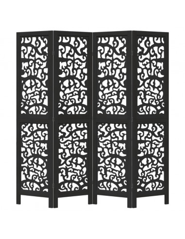 Divisorio Ambienti 4 Pannelli Nero Legno Massello di Paulownia