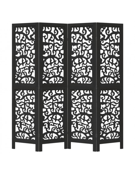 Divisorio Ambienti 4 Pannelli Nero Legno Massello di Paulownia