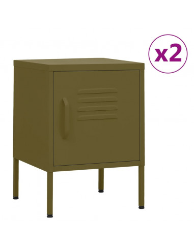Comodini 2 pz Verde Oliva 35x35x51 cm in Acciaio