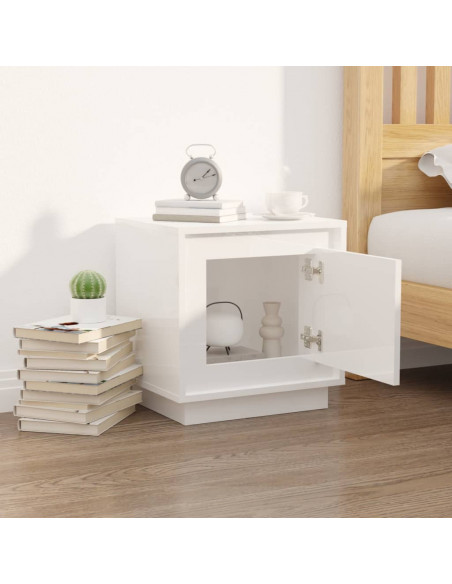 Comodino Bianco Lucido 44x35x45 cm in Legno Multistrato
