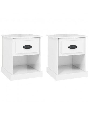 Comodini 2 pz Bianco Lucido 39x39x47,5 cm in Legno Multistrato