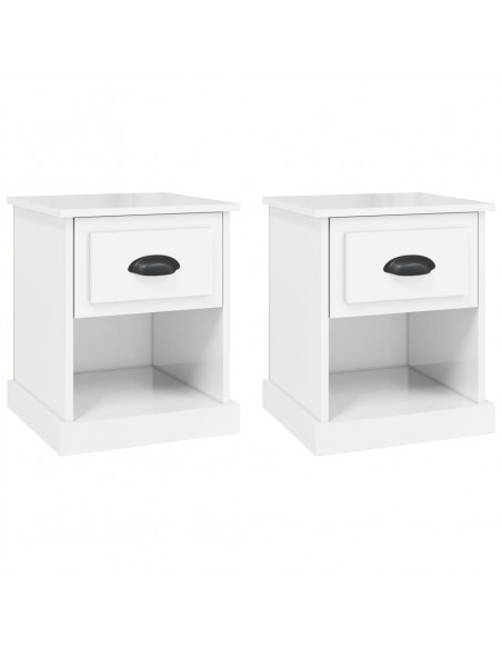 Comodini 2 pz Bianco Lucido 39x39x47,5 cm in Legno Multistrato
