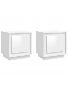 Comodini 2 pz Bianco Lucido 44x35x45 cm in Legno Multistrato 2