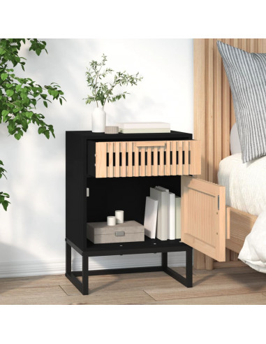 Comodino Nero 40x30x55,5 cm Legno Multistrato e Ferro