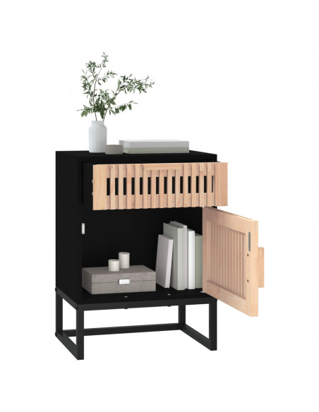 Comodino Nero 40x30x55,5 cm Legno Multistrato e Ferro