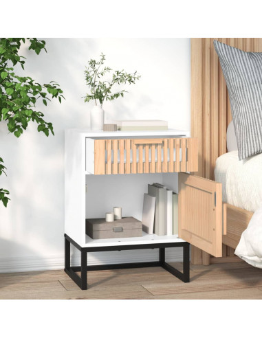 Comodino Bianco 40x30x55,5 cm Legno Multistrato e Ferro