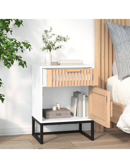Comodino Bianco 40x30x55,5 cm Legno Multistrato e Ferro