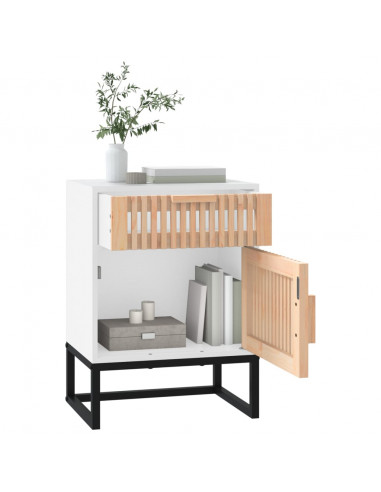 Comodino Bianco 40x30x55,5 cm Legno Multistrato e Ferro