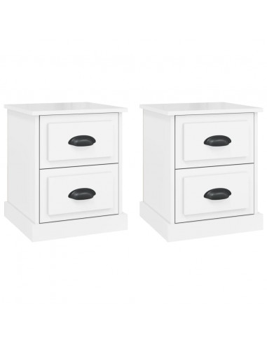 Comodini 2 pz Bianco Lucido 39x39x47,5 cm in Legno Multistrato