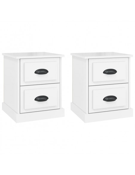 Comodini 2 pz Bianco Lucido 39x39x47,5 cm in Legno Multistrato