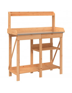 Panca Porta Vasi con Ripiani Marrone in Legno Massello di Abete 2