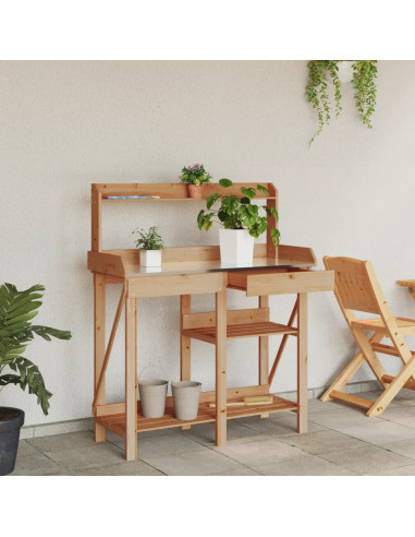 Panca Porta Vasi con Ripiani Marrone in Legno Massello di Abete