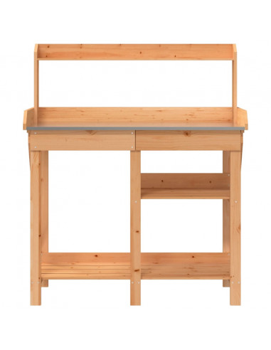Panca Porta Vasi con Ripiani Marrone in Legno Massello di Abete