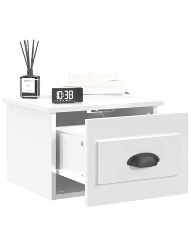 Comodino a Parete Bianco Lucido 41,5x36x28 cm