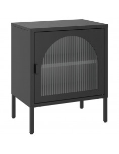 Comodino Nero 50x35x60 cm Vetro e Acciaio 2