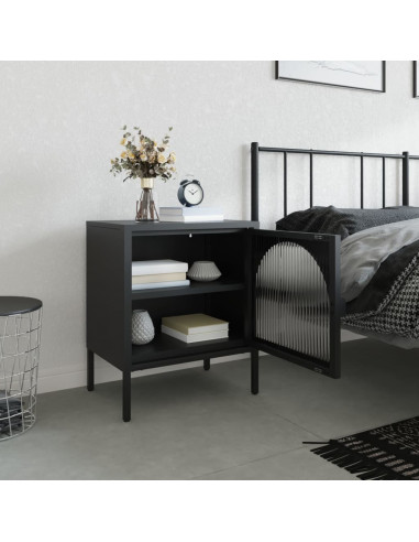 Comodino Nero 50x35x60 cm Vetro e Acciaio
