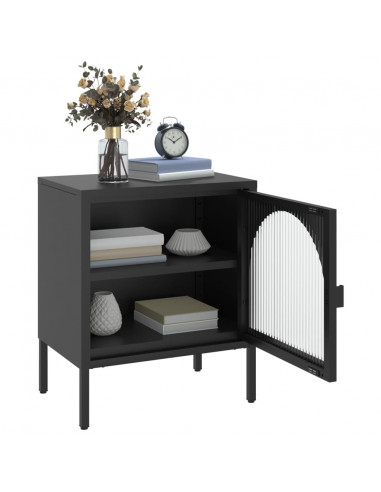 Comodino Nero 50x35x60 cm Vetro e Acciaio