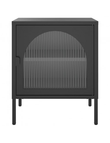 Comodino Nero 50x35x60 cm Vetro e Acciaio