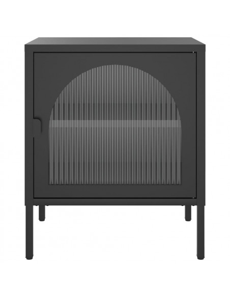 Comodino Nero 50x35x60 cm Vetro e Acciaio