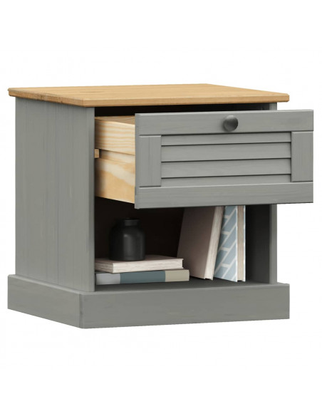 Comodino VIGO Grigio 42x35x42 cm in Legno Massello di Pino