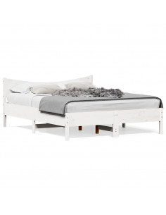 Giroletto con Testiera Bianco 150x200 cm Legno Massello di Pino 2