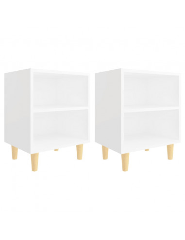 Comodini con Gambe in Legno Massello 2pz Bianchi 40x30x50 cm