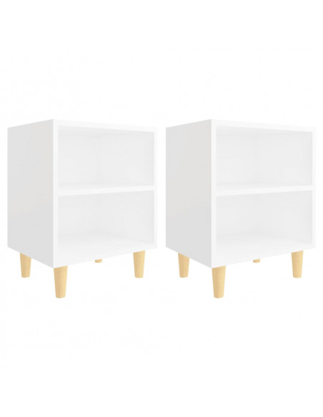 Comodini con Gambe in Legno Massello 2pz Bianchi 40x30x50 cm