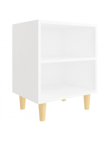 Comodini con Gambe in Legno Massello 2pz Bianchi 40x30x50 cm