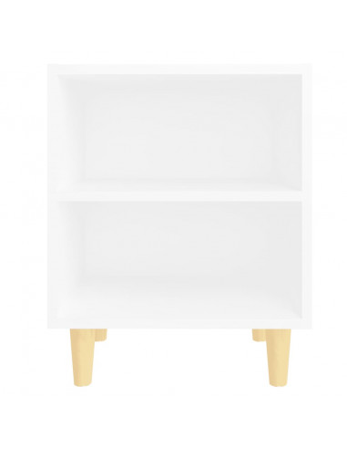 Comodini con Gambe in Legno Massello 2pz Bianchi 40x30x50 cm