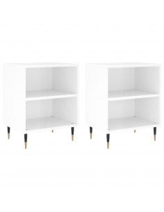 Comodini 2 pz Bianco Lucido 40x30x50 cm in Legno Multistrato 2