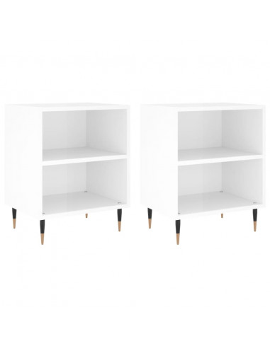Comodini 2 pz Bianco Lucido 40x30x50 cm in Legno Multistrato