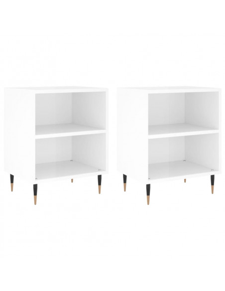 Comodini 2 pz Bianco Lucido 40x30x50 cm in Legno Multistrato