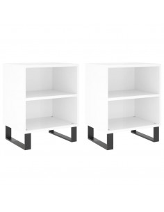 Comodini 2 pz Bianco Lucido 40x30x50 cm in Legno Multistrato 2
