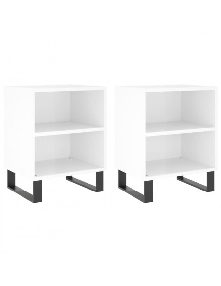 Comodini 2 pz Bianco Lucido 40x30x50 cm in Legno Multistrato