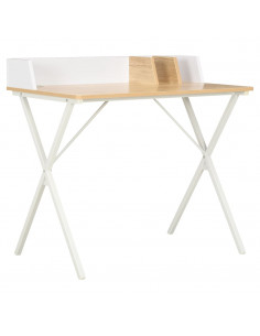 Scrivania Bianca e Naturale 80x50x84 cm 2