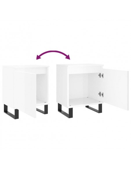 Comodini 2 pz Bianco Lucido 40x30x50 cm in Legno Multistrato