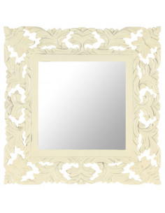 Specchio Intagliato a Mano Bianco 50x50 cm in Massello di Mango 2