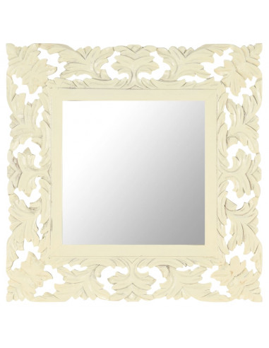 Specchio Intagliato a Mano Bianco 50x50 cm in Massello di Mango