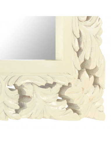 Specchio Intagliato a Mano Bianco 50x50 cm in Massello di Mango