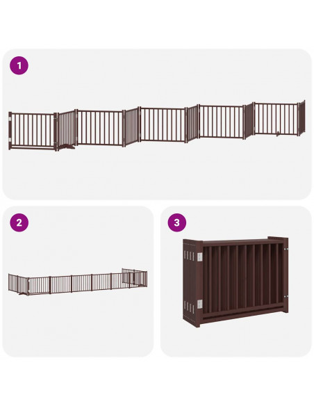 Cancello Cani Porta Pieghevole Marrone 10 Pannelli 800cm Pioppo