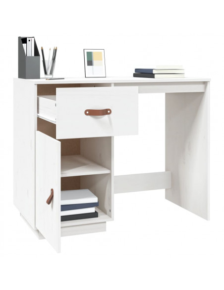 Scrivania Bianca 95x50x75 cm in Legno Massello di Pino